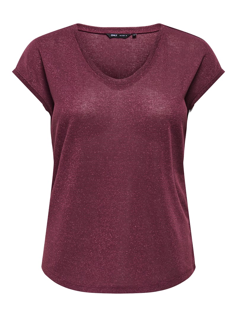 CARSILVERY S/S V NECK LUREX TOP JRS NOOS