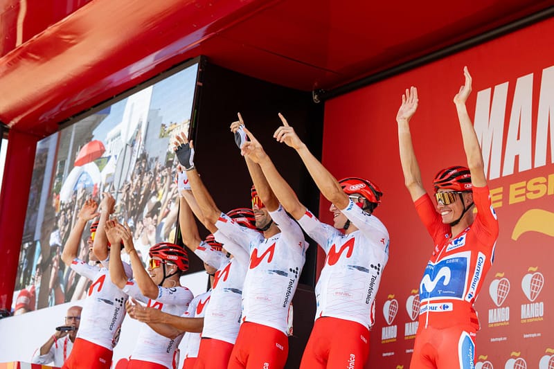 Movistar Team celebrates Enric Mas winning Vuelta 2025