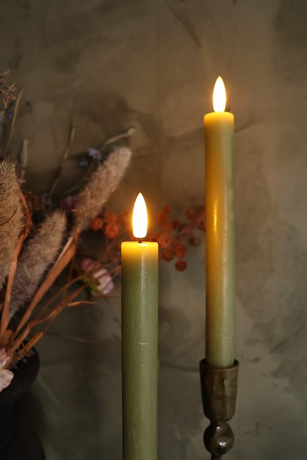 Rustieke set led dinerkaarsen olijf - Afbeelding 2