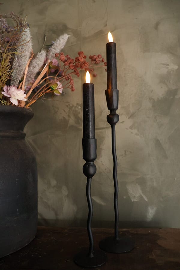 Rustieke set led dinerkaarsen zwart S