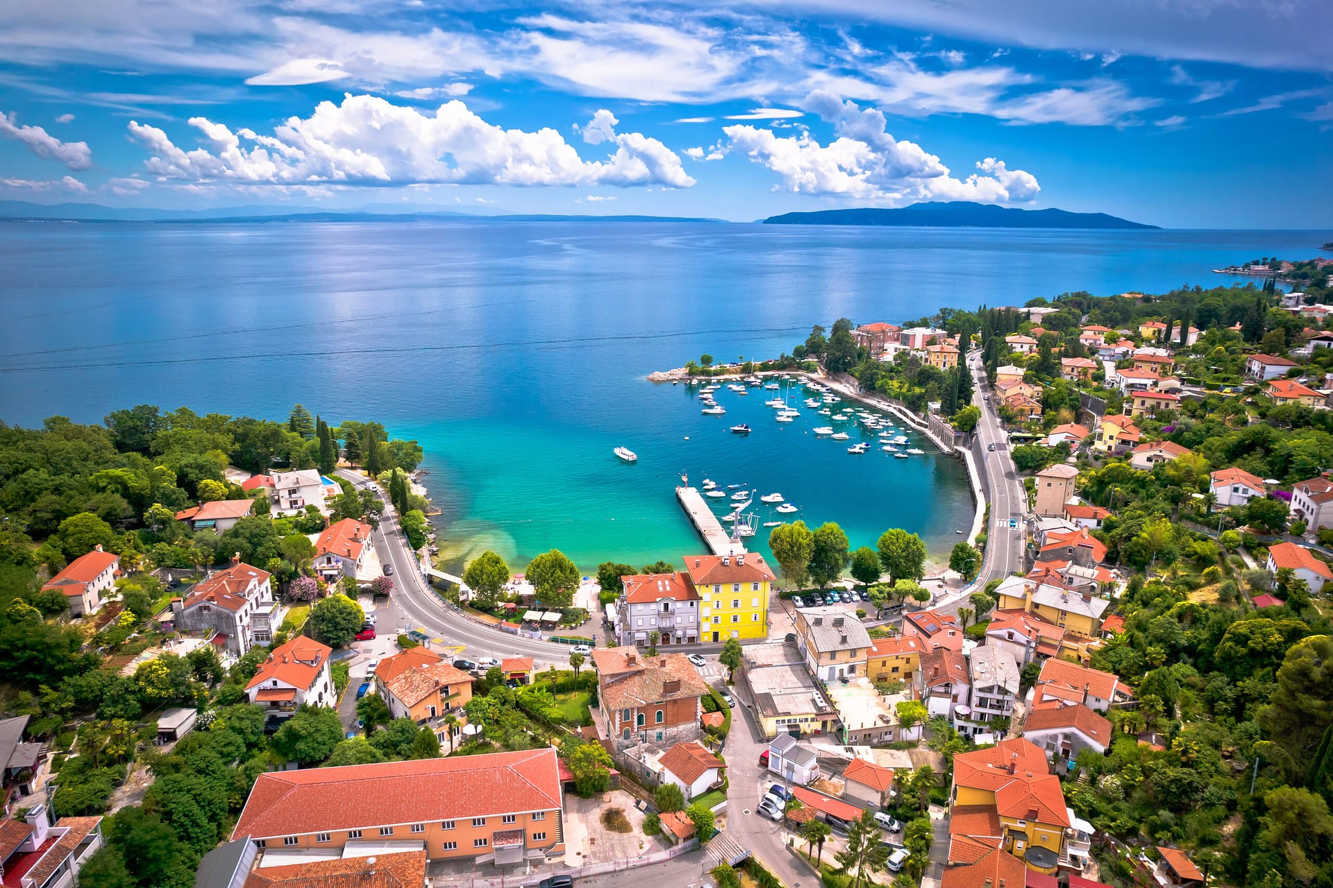 Icici,Village,Beach,And,Waterfront,In,Opatija,Riviera,Aerial,View,
