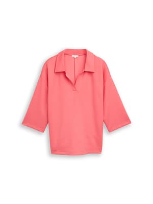 Plus Size - loose fit scuba long-sleeved shirt with polo collar