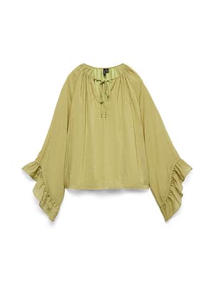 VMKEHLANI LS V-NECK RUFFLE TOP WVN CUR