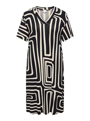 CARFYRLA S/S V-NECK BLK AOP DRESS NOOS