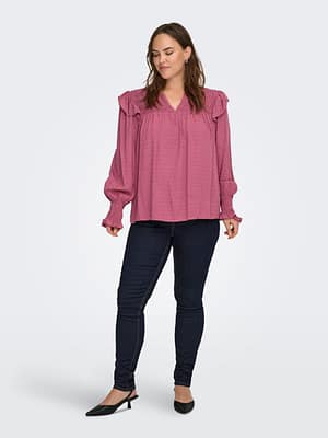 CARLIDA LS V-NECK SMOCK TOP WVN