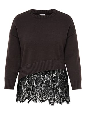 CAREVIE LS LACE MIX O-NECK KNT