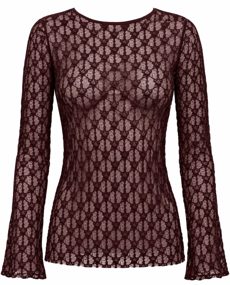 CARAYA L/S O-NECK A-SLEEVE LACE TOP JRS