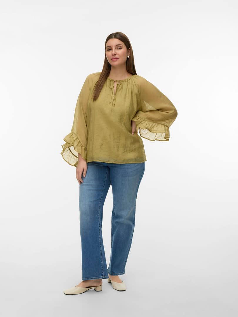 VMKEHLANI LS V-NECK RUFFLE TOP WVN CUR - Afbeelding 2