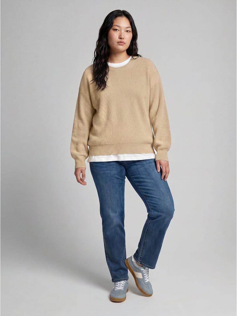 Plus Size - oversized knitted jumper with a round neckline - Afbeelding 3