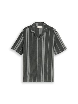 Regular-fit short-sleeved terry shirt with a striped pattern