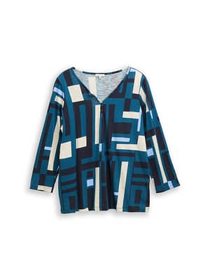 Plus Size - Henley blouse shirt with pattern