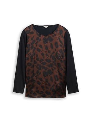 Plus size – loose fit long-sleeved shirt with leopard print