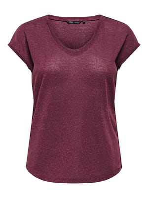 CARSILVERY S/S V NECK LUREX TOP JRS NOOS