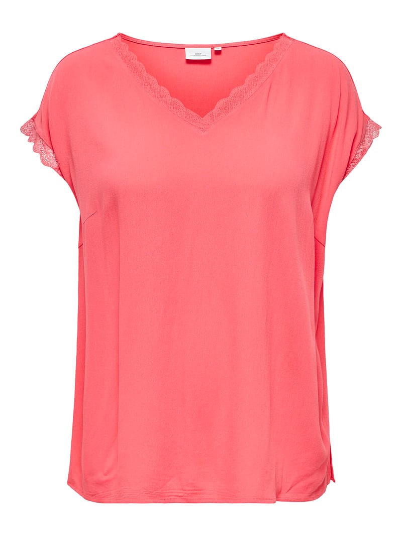 CARJASMINA S/S V-NECK LACE TOP WVN