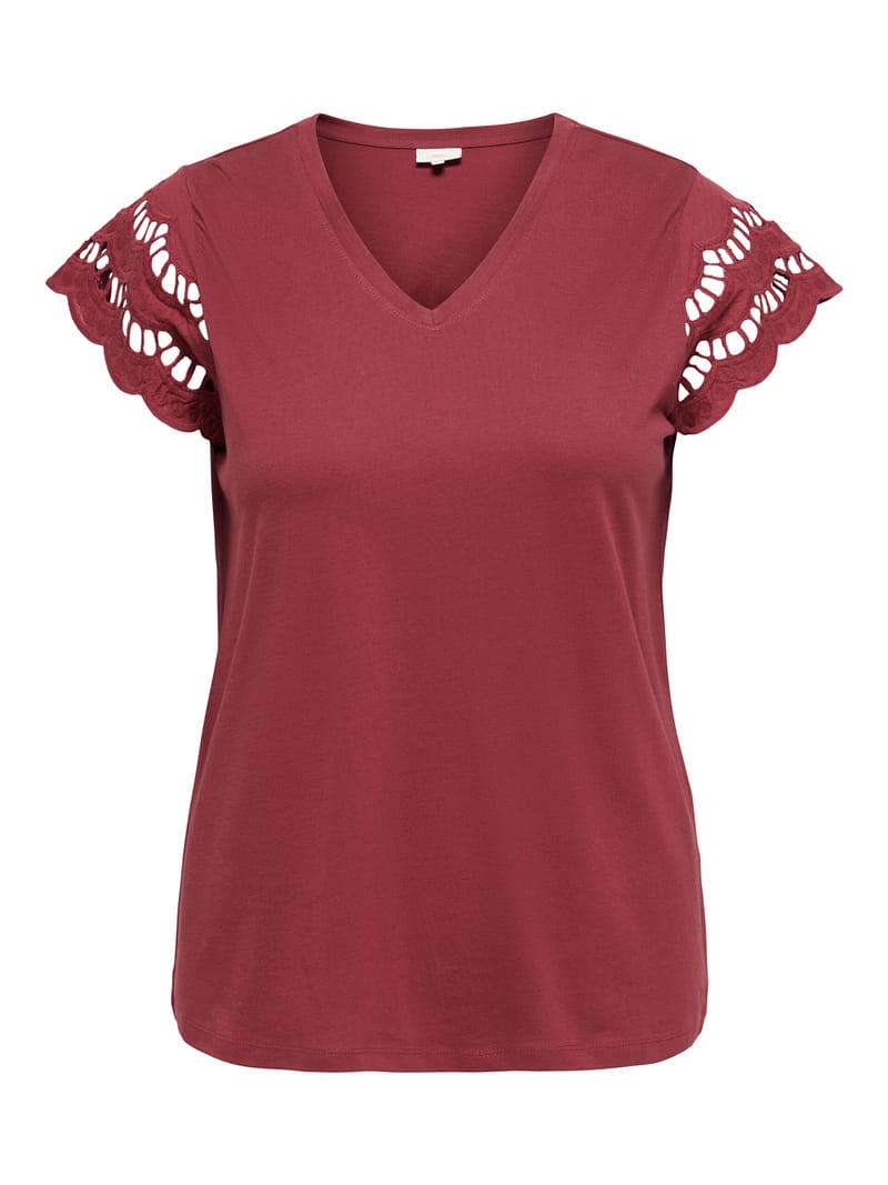 CARBELLAY S/S V-NECK LACE TOP JRS