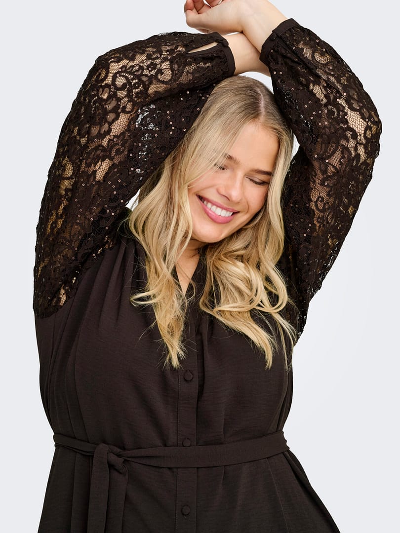 CARKAMMY LIFE 3/4 V-NECK LACE BLK DRESS - Afbeelding 4