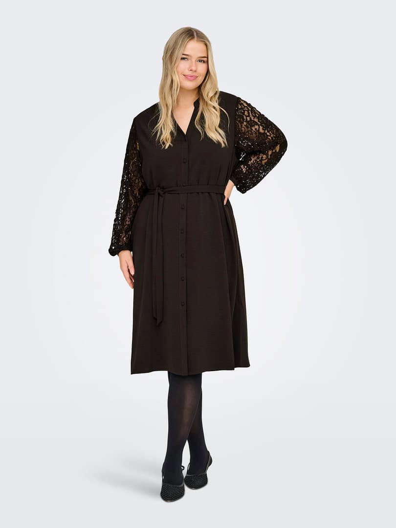 CARKAMMY LIFE 3/4 V-NECK LACE BLK DRESS