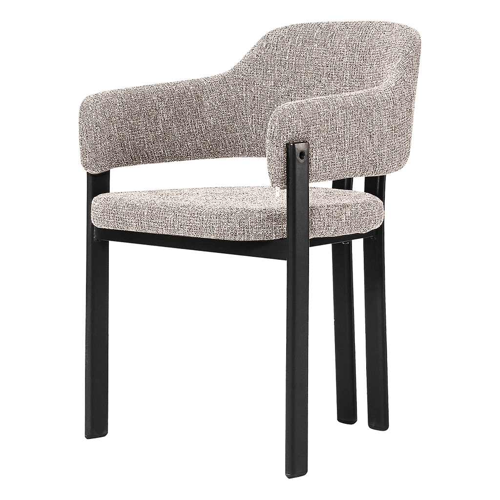 Isamu Japandi design dining chair in sand OTE fabric with black base