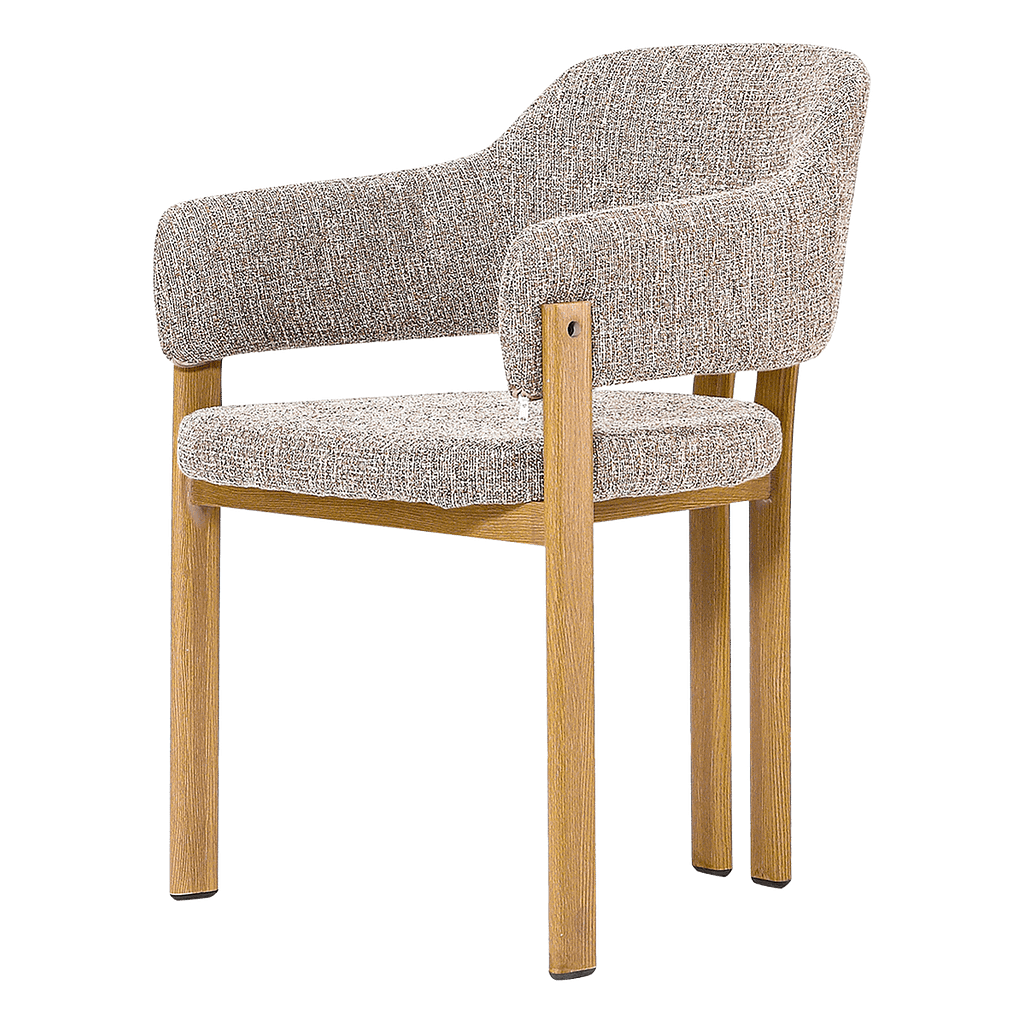 Isamu Japandi design dining chair in sand OTE fabric with oak finish base