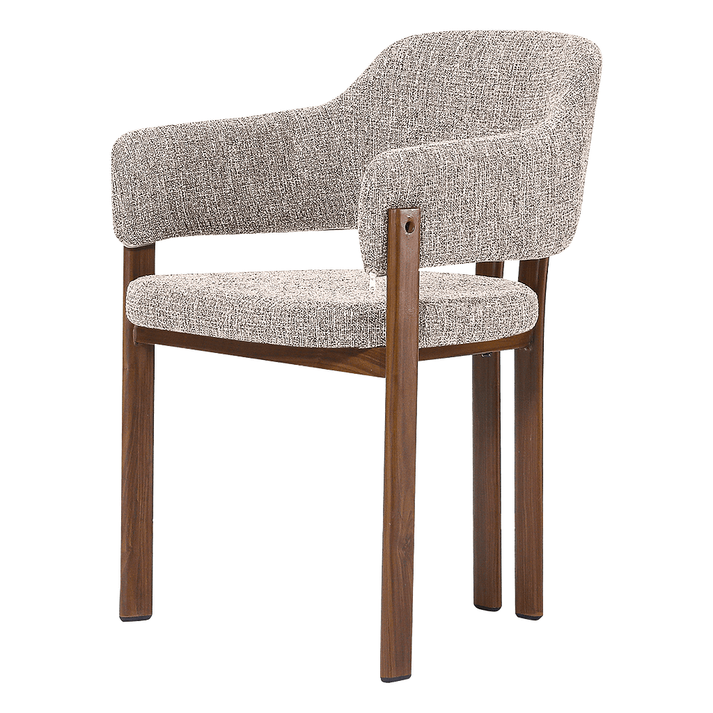 Isamu Japandi design dining chair in sand OTE fabric with walnut finish base