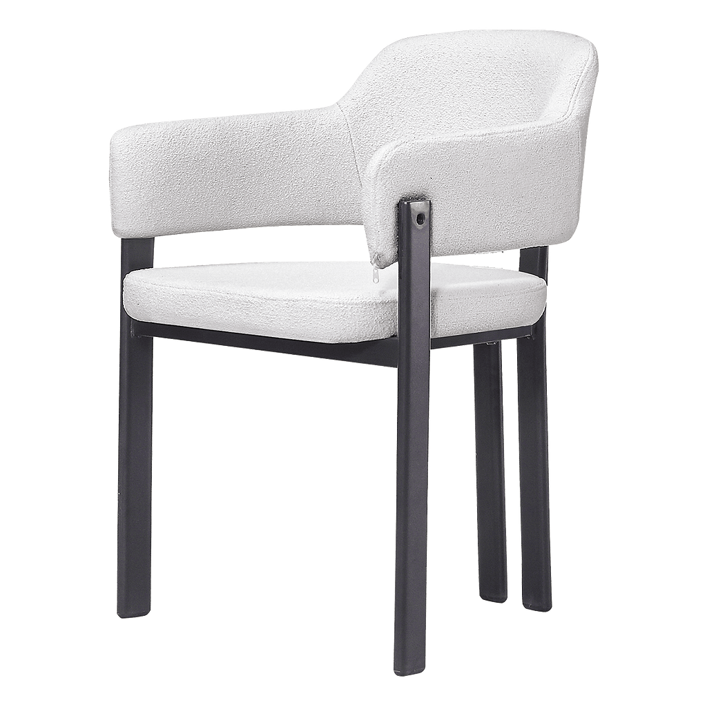 Isamu Japandi design dining chair in white bouclé with black base