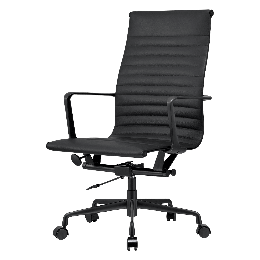 Premium Highback Ribbed Executive Chair Black Leather Black Frame