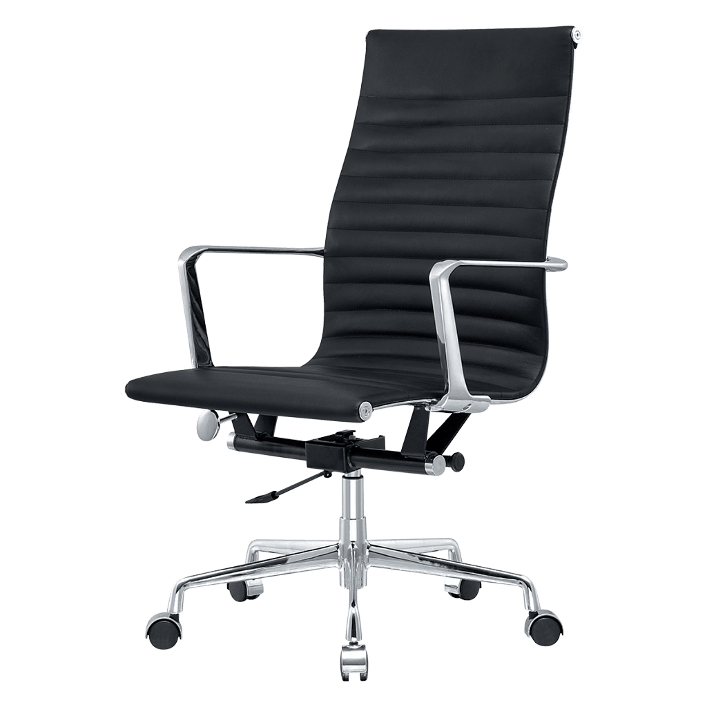 Premium Highback Ribbed Executive Chair Black Leather Chrome Frame