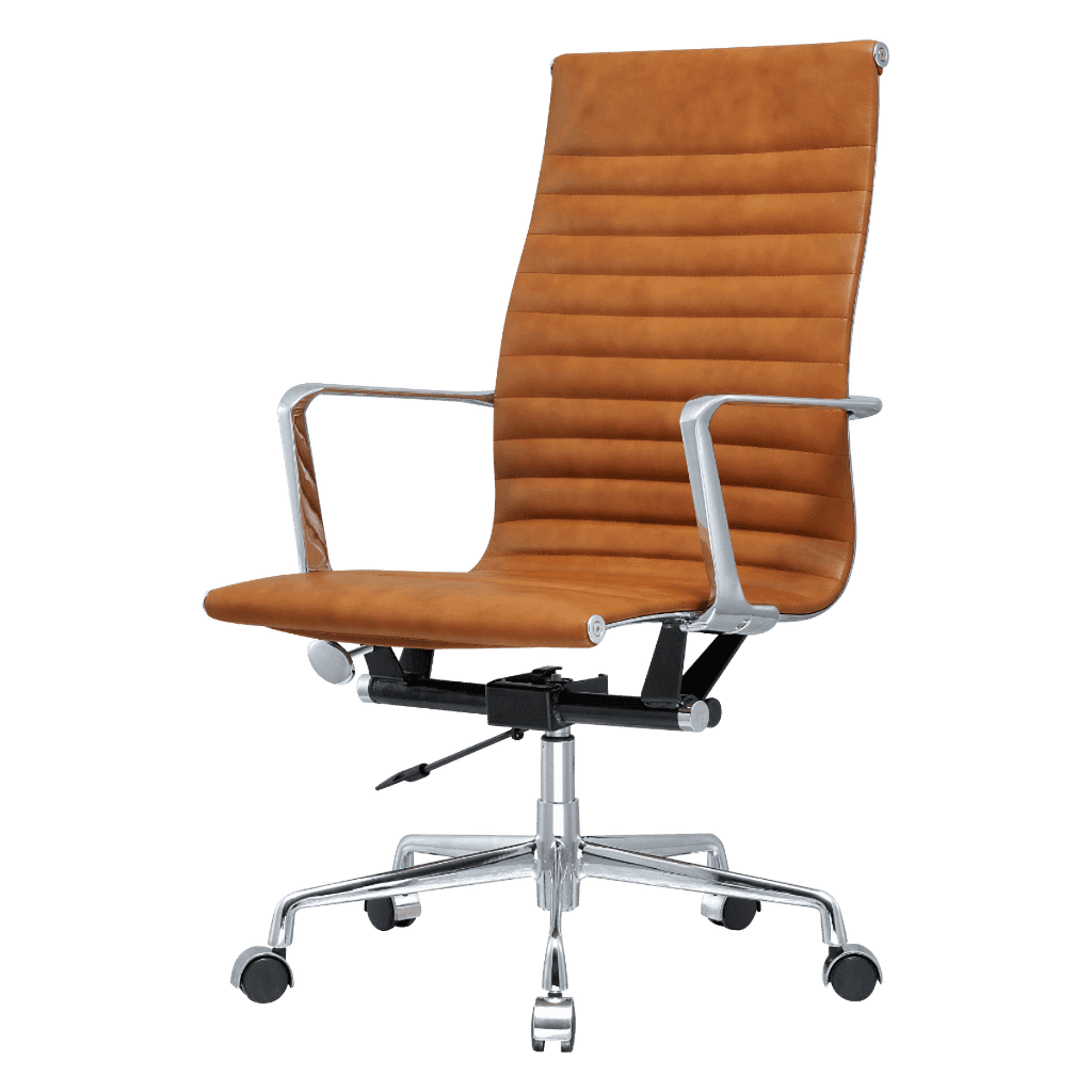 Premium Highback Ribbed Executive Chair Cognac Leather Chrome Frame