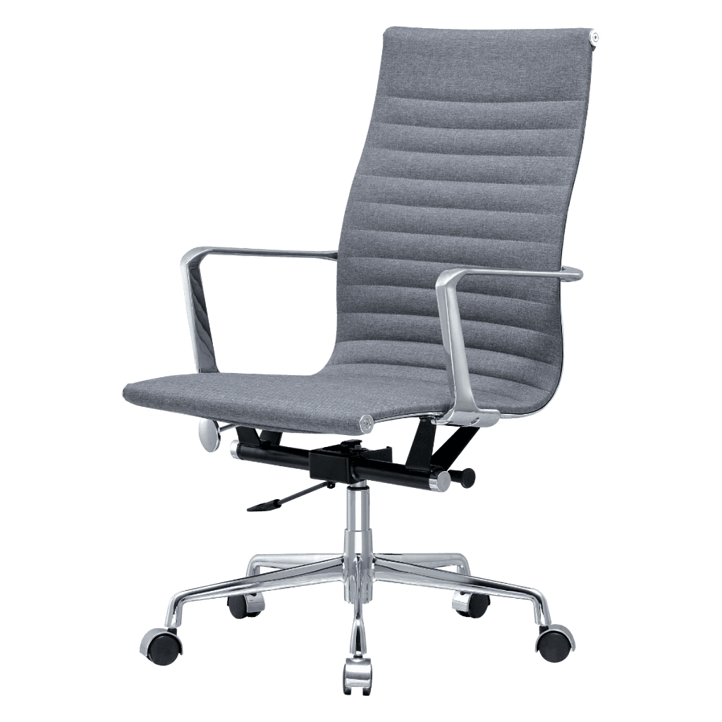 Premium Highback Ribbed Executive Chair Grey Linen Chrome Frame