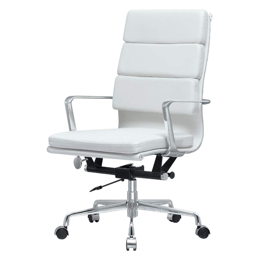 Premium Highback Softpadded Executive Chair White Leather Chrome Frame