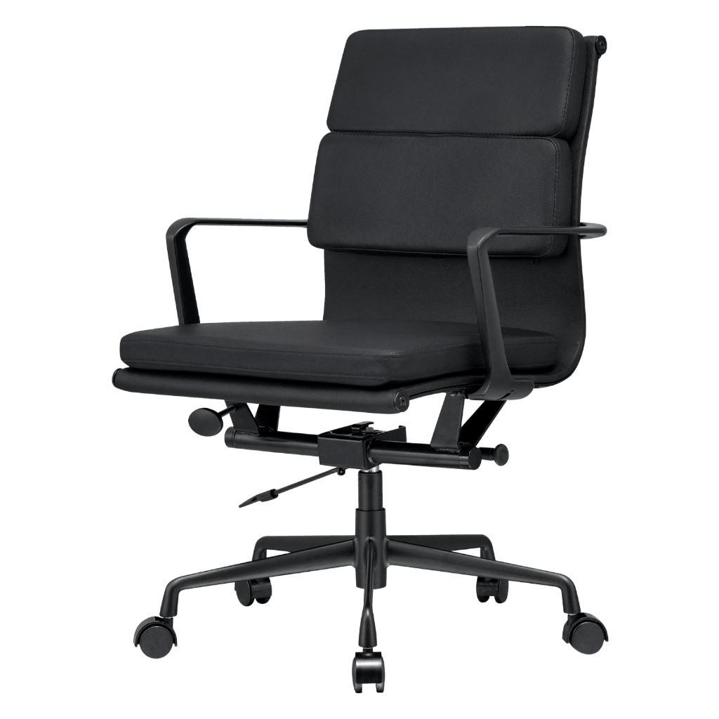 Premium Lowback Softpadded Office Chair Black Leather Black Frame