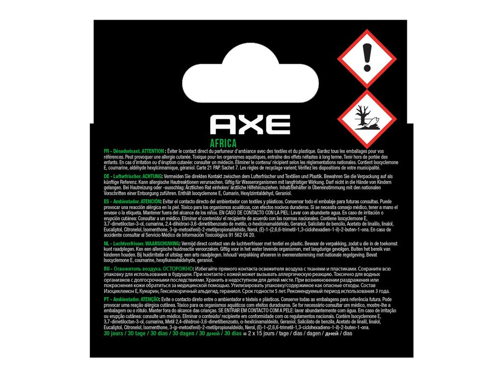 AXE Navulling Luchtverfrisser Alu Houder Africa 2 Stuks