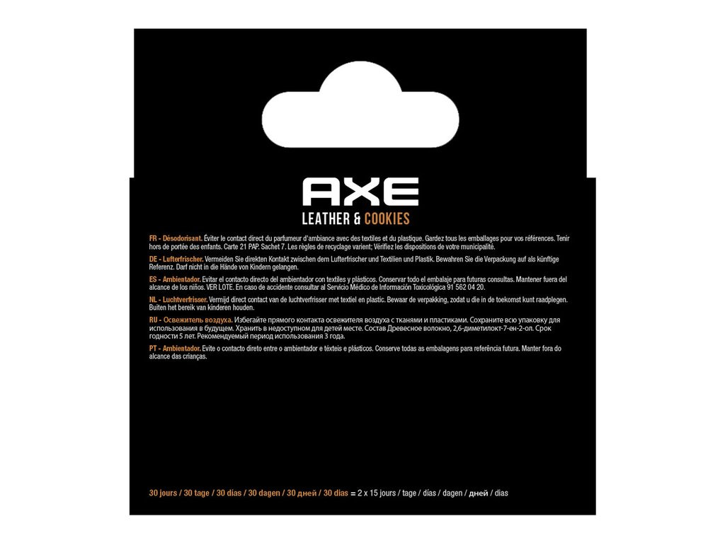 AXE Navulling Luchtverfrisser Alu Houder Leather + Cookies 2 Stuks