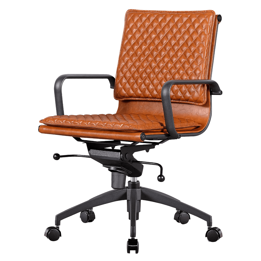 Diamond Lowback Softpad Office Chair Black Vintage Tan Leather | Black Frame