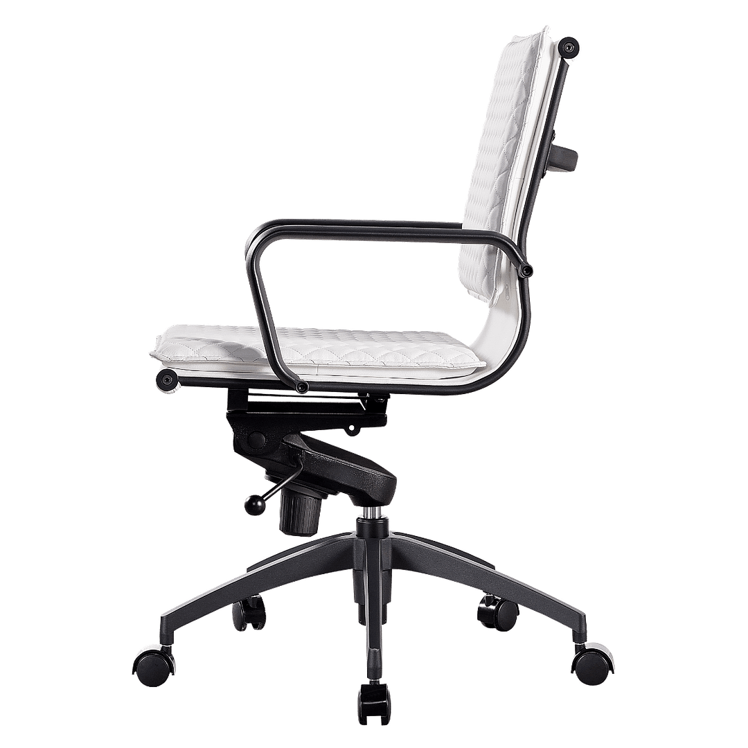 Diamond Lowback Softpadded Office Chair White Leather Black Frame 2