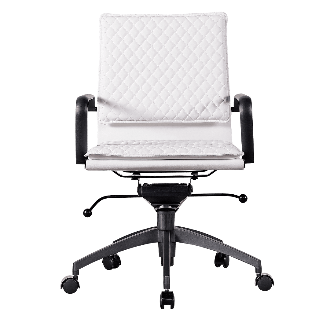 Diamond Lowback Softpadded Office Chair White Leather Black Frame 4