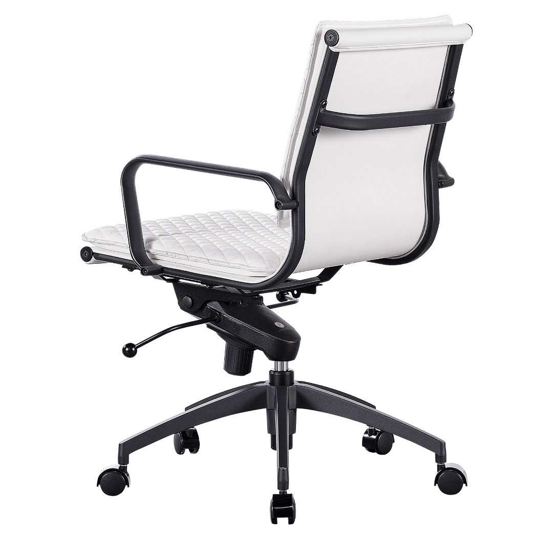 Diamond Lowback Softpadded Office Chair White Leather Black Frame 5