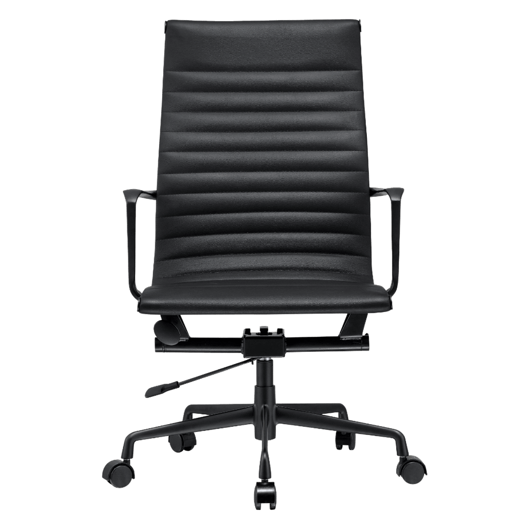 Premium Highback Ribbed Executive Chair Black Leather Black Frame 4