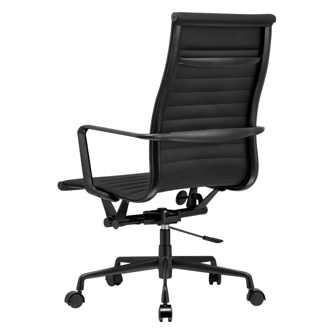 Premium Highback Ribbed Executive Chair Black Leather Black Frame 5