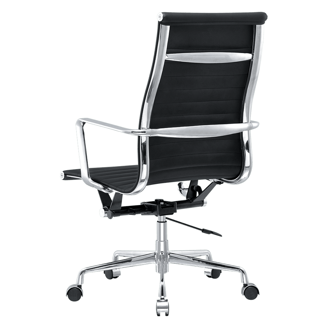 Premium Highback Ribbed Executive Chair Black Leather Chrome Frame 21