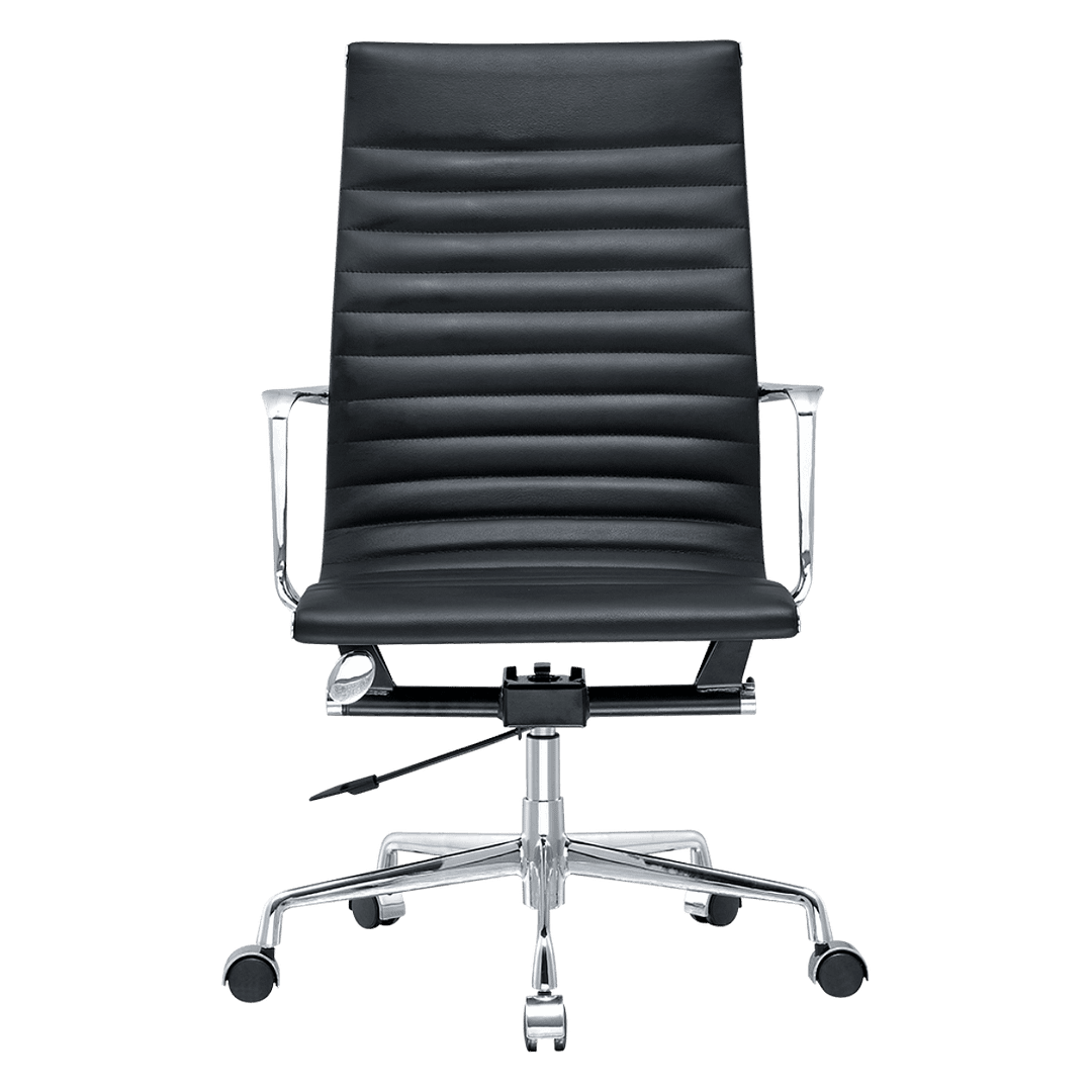 Premium Highback Ribbed Executive Chair Black Leather Chrome Frame 22