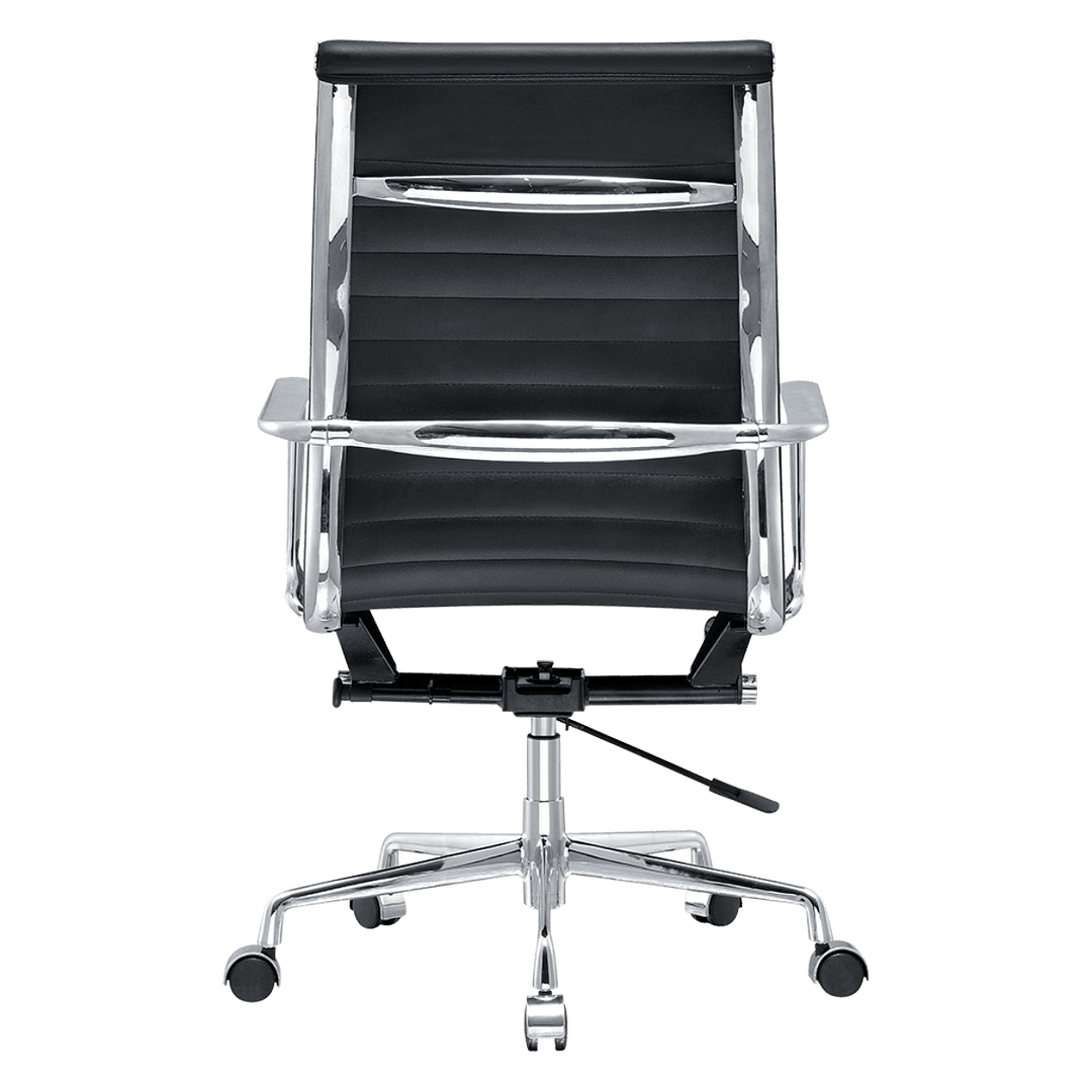 Premium Highback Ribbed Executive Chair Black Leather Chrome Frame 23