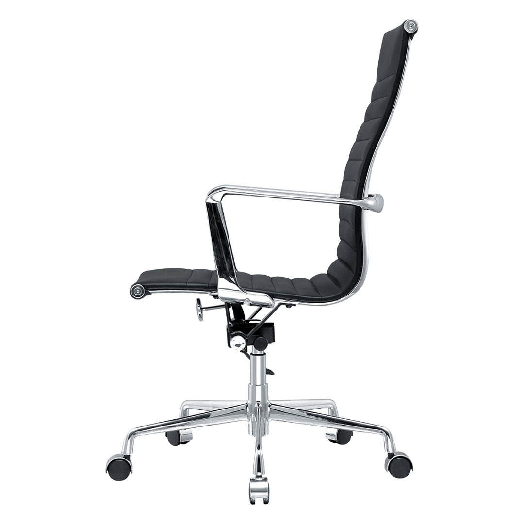 Premium Highback Ribbed Executive Chair Black Leather Chrome Frame 3