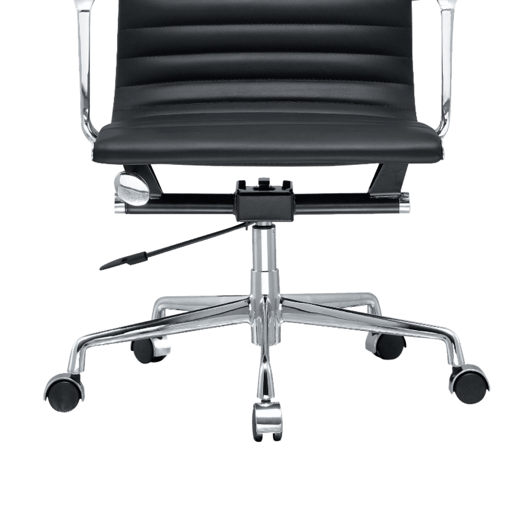 Premium Highback Ribbed Executive Chair Black Leather Chrome Frame 6