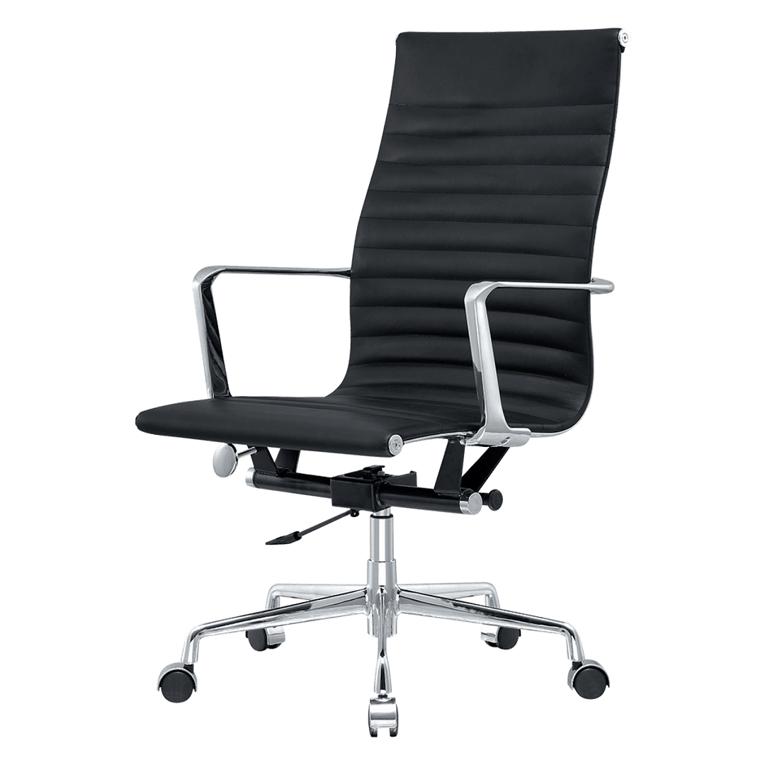 Premium Highback Ribbed Executive Chair Black Leather | Chrome Frame