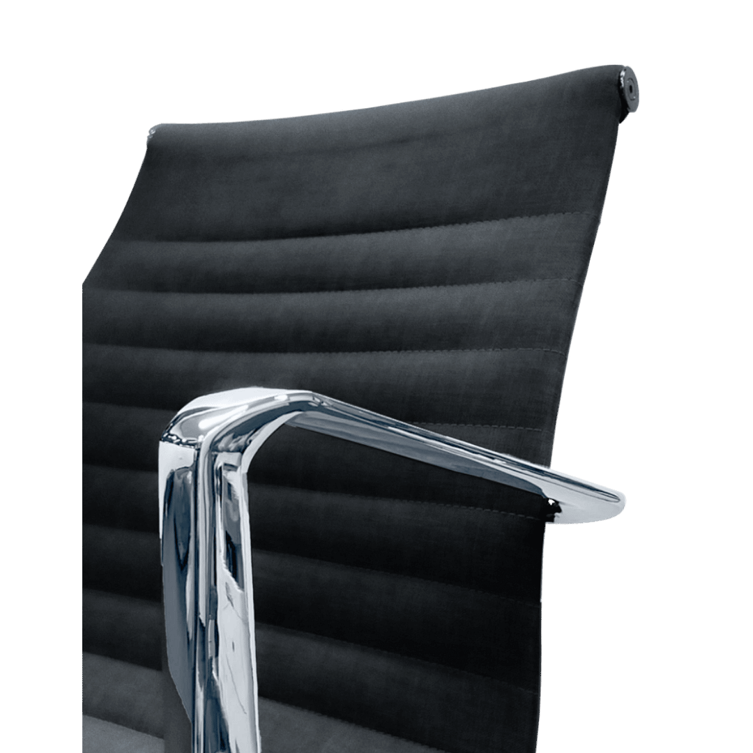 Premium Highback Ribbed Executive Chair Black Linen Chrome Frame 10