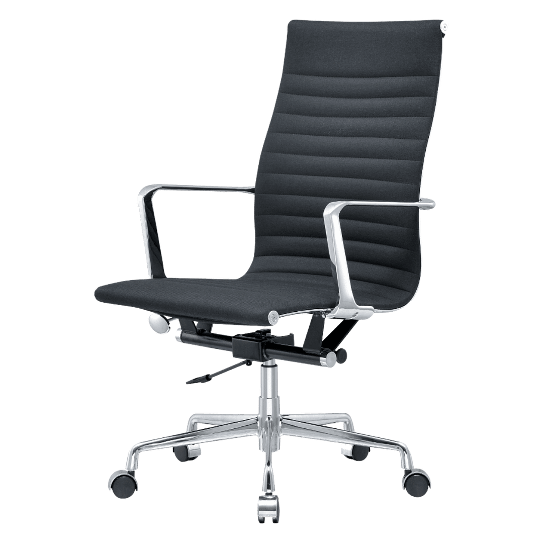 Premium Highback Ribbed Executive Chair Black Linen | Chrome Frame