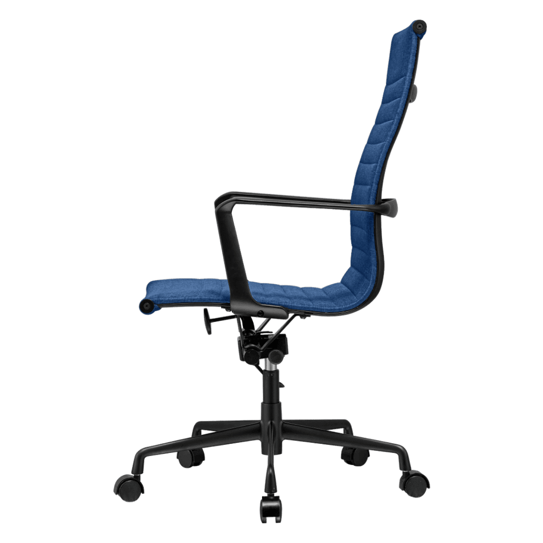 Premium Highback Ribbed Executive Chair Blue Linen Black Frame 2