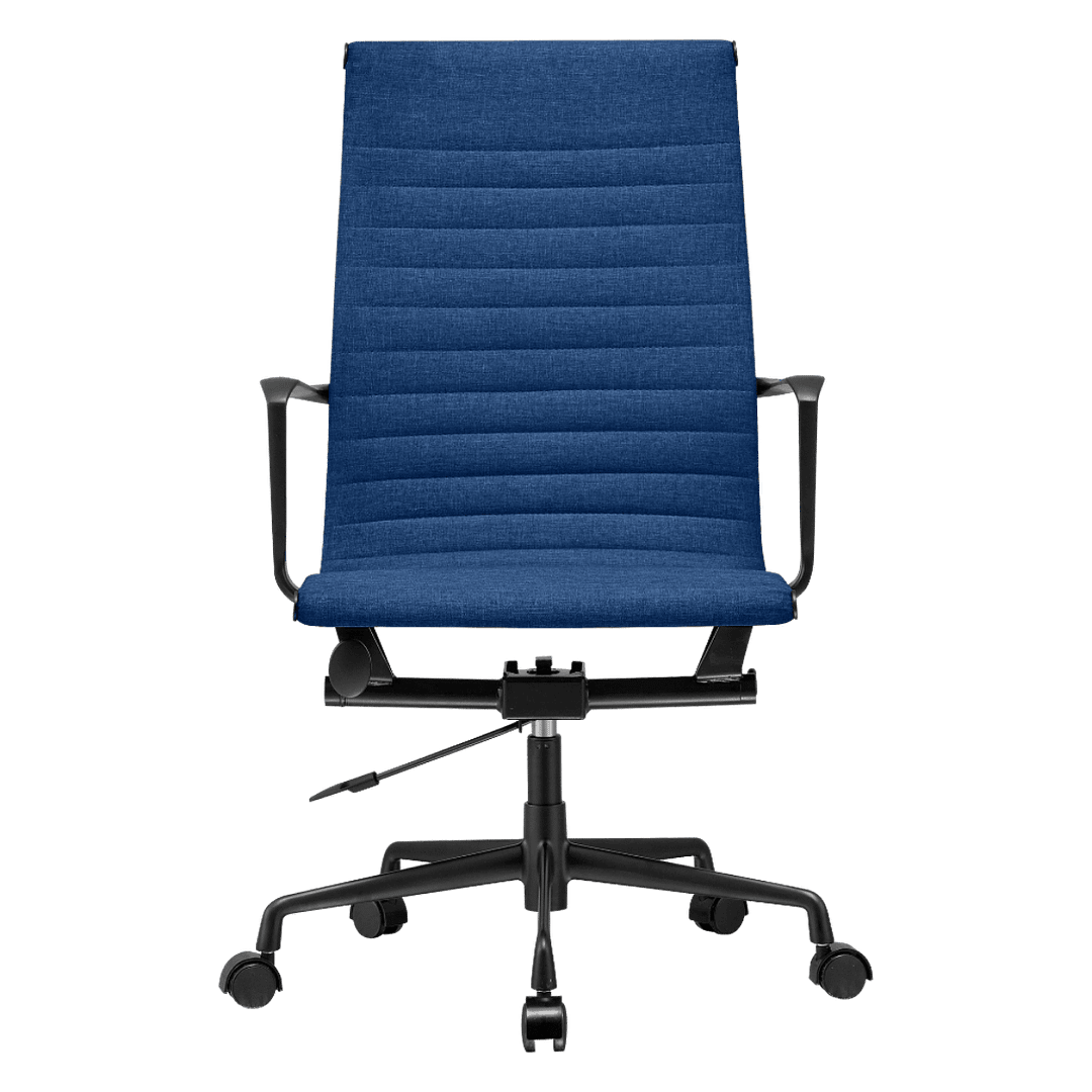 Premium Highback Ribbed Executive Chair Blue Linen Black Frame 3