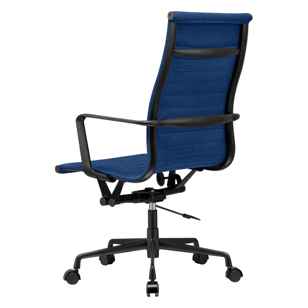 Premium Highback Ribbed Executive Chair Blue Linen Black Frame 5